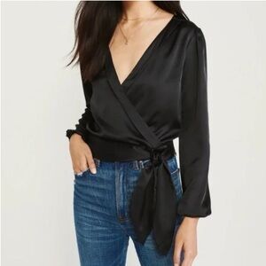 Abercrombie satin side tie wrap style blouse